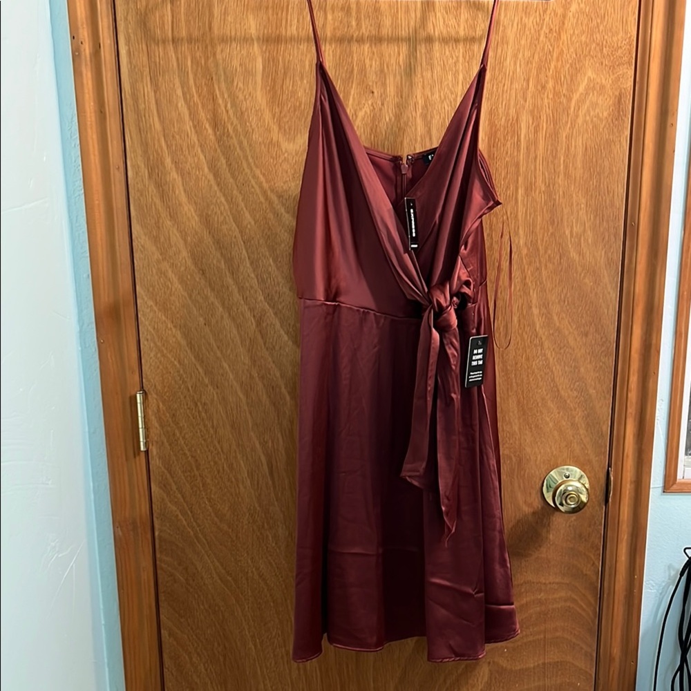 Express Rust Spaghetti Strap Silky Wrap Dress NWT